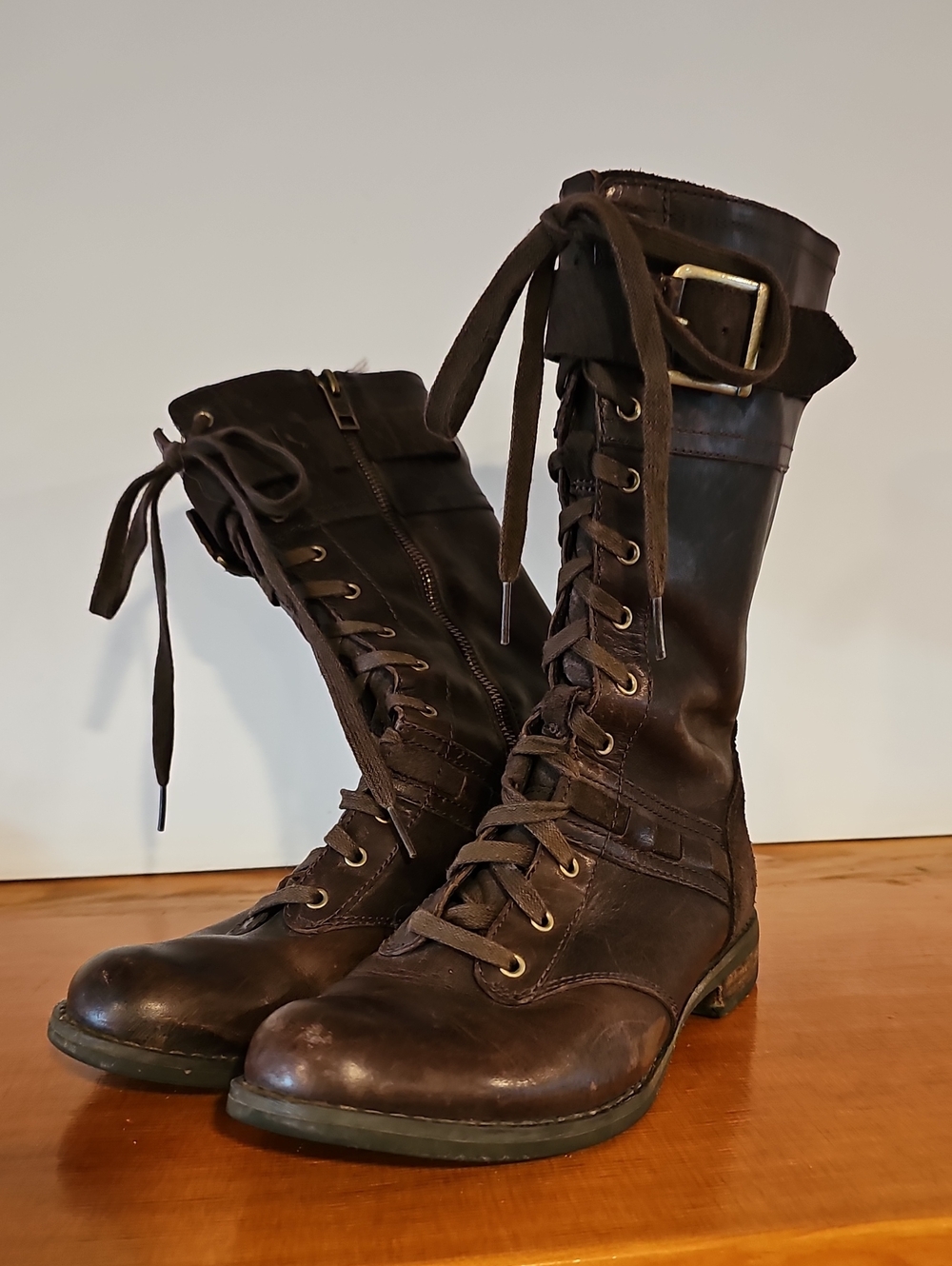 Timberland Dark Brown Lace-Up Buckle Combat Boots